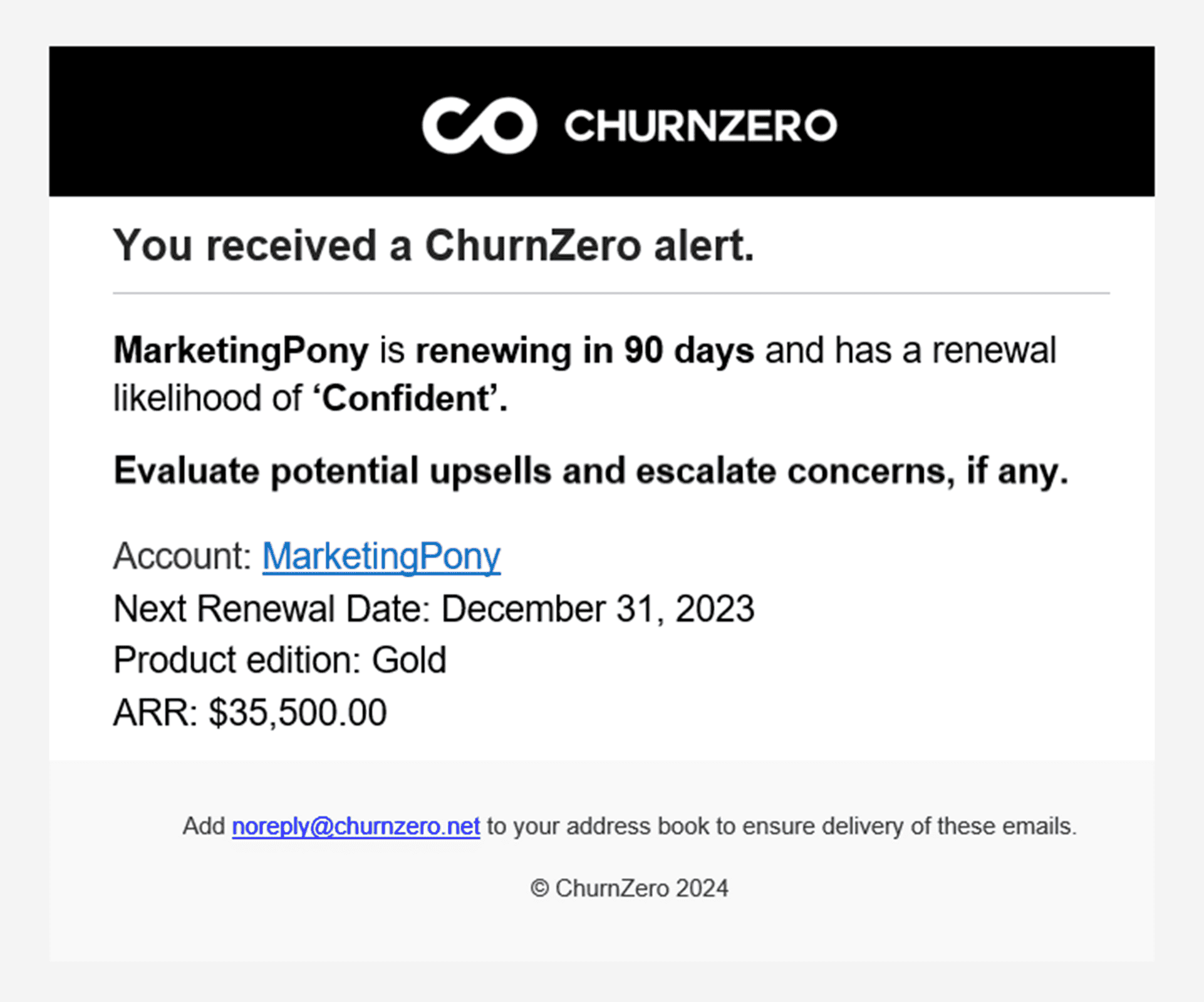 Alerts - Email alert ChurnZero software