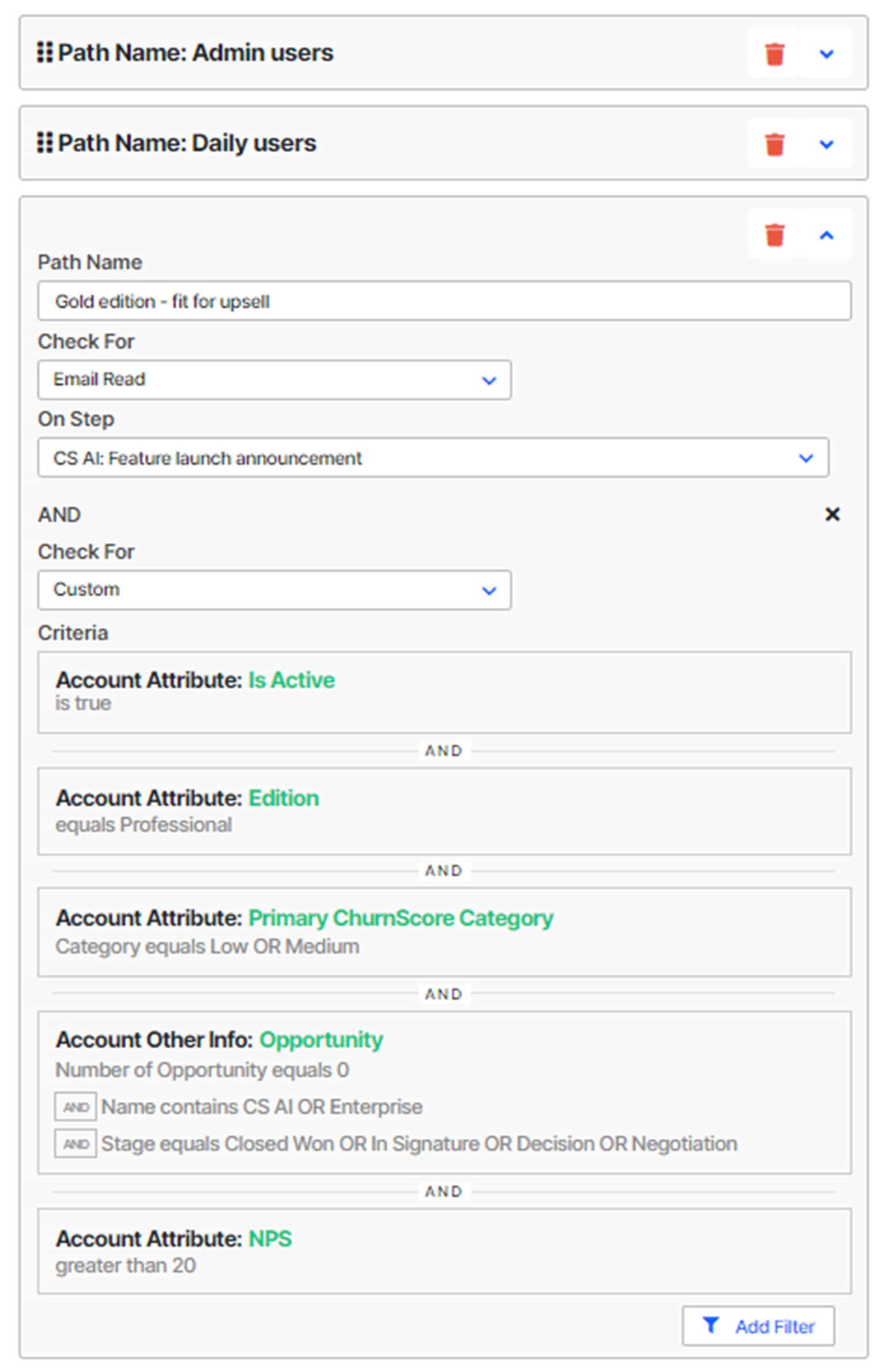 Customer Playbooks - Conditional play logic builder ChurnZero dashboard