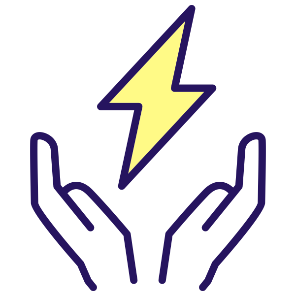 hands holding lighting bolt icon